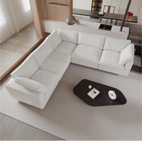 118 in. Rabbit Plush Fabric Square Arm 5-Piece Modular Free Combination Sectional Sofa in Beige