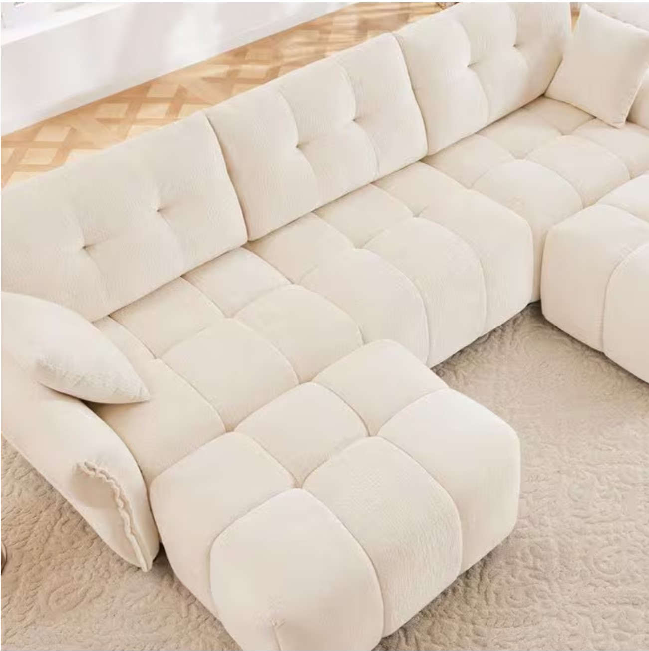 FAKCH 110 in. Modular U-Shaped Chenille 5-Seater Sectional Sofa with Ottoman, Deep Seat, Tufted Back in Creamy Beige